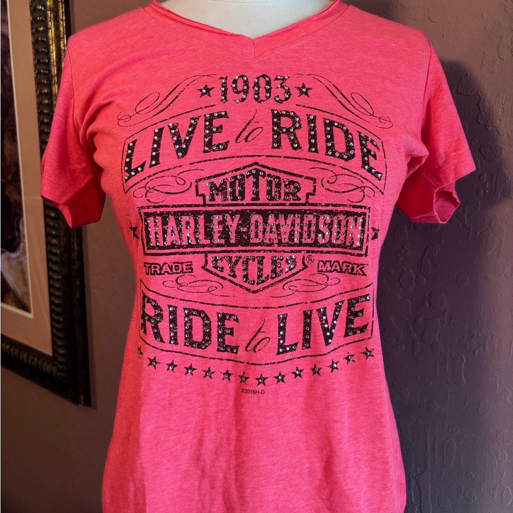 NWT Harley-Davidson Bedazzled Pink Fitted Short Sleeve T-Shirt size S